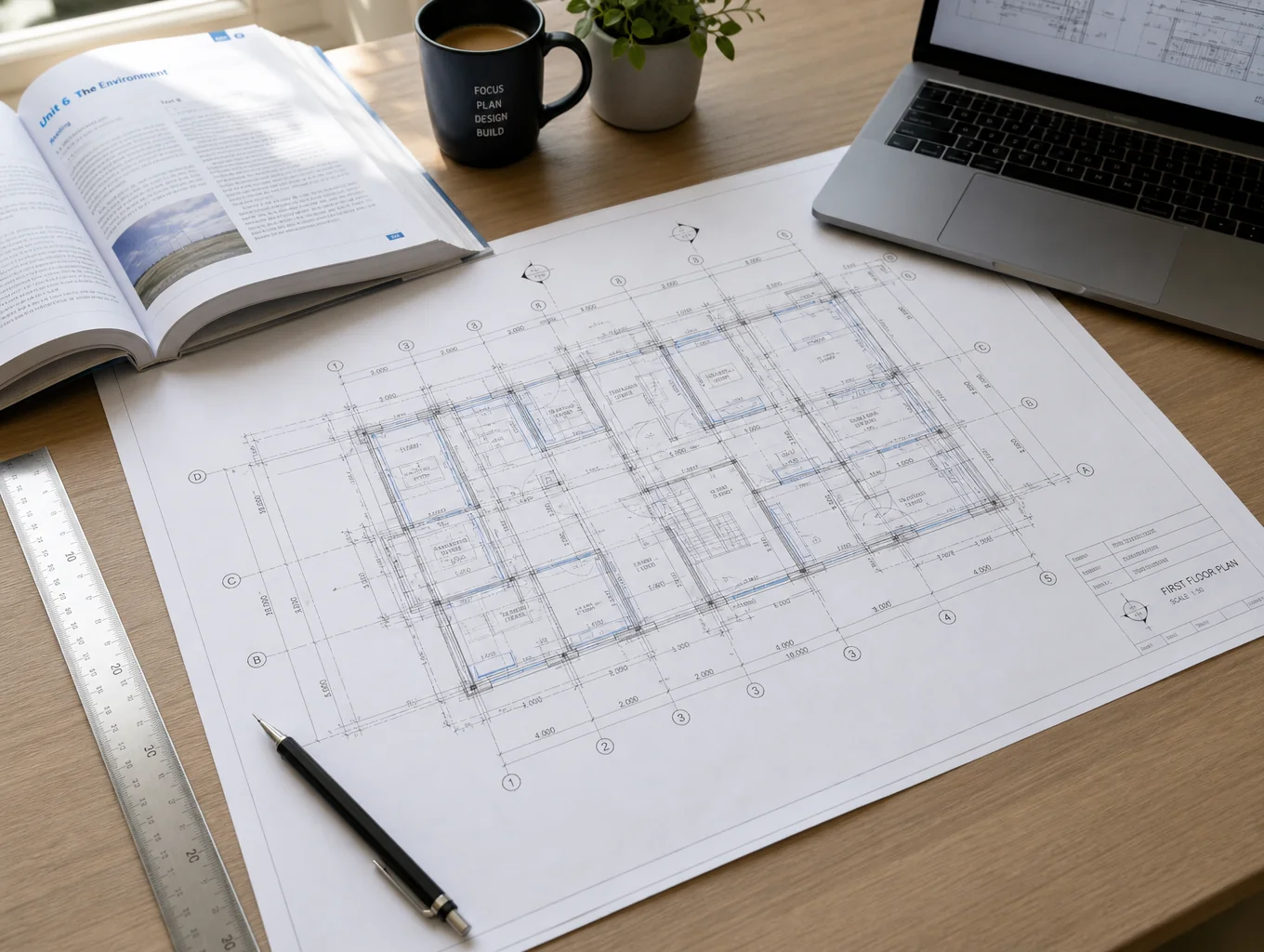 Architectural blueprint of a modern charter school facility